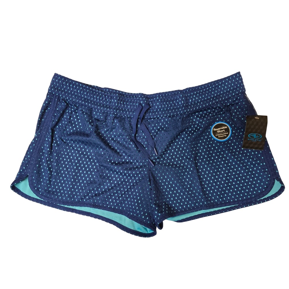 Athletic Works Womens Reversible Mesh Shorts Navy Blue Turquoise XL 16-18 NWT